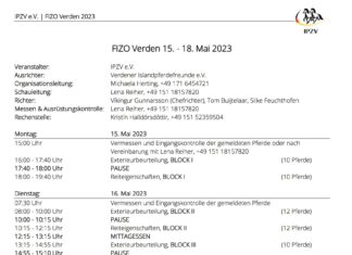 FIZO Verden Zeitplan und Starterlisten