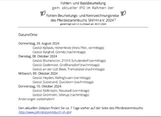 Fohlenreise und Beurteilungstermine 2024